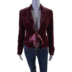 Fray Womens Long Sleeve Hook Tie Front Velvet Jacket Pink Size Petite